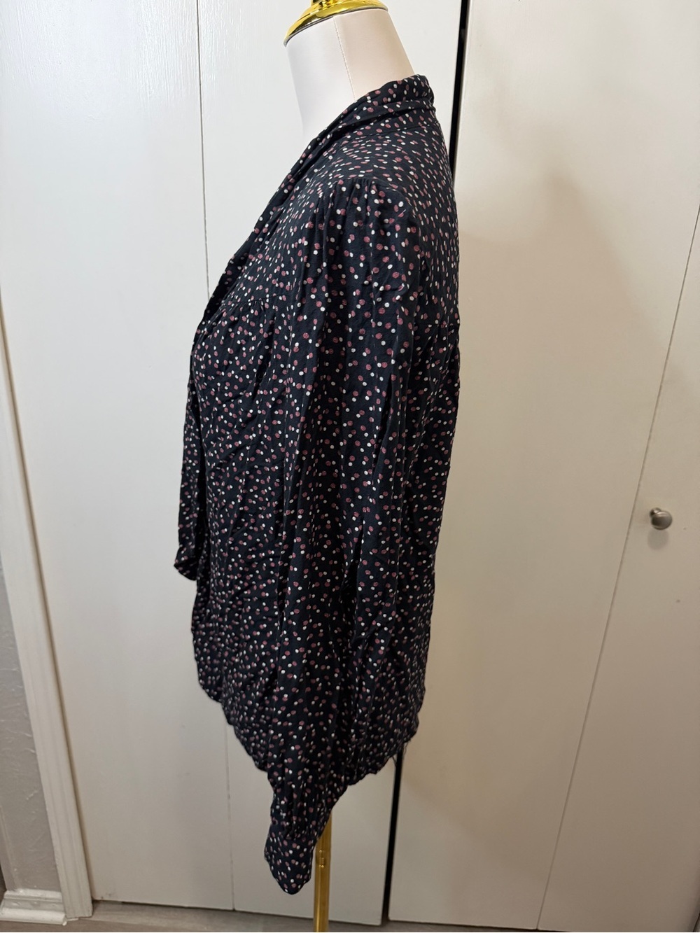 PAIGE Black Blouse with Pink Dot Print and Draped Tie Neck - Picture 5 of 9